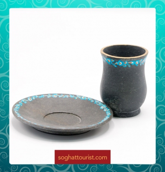 استکان سنگی مزین به نقوش تذهیب فیروزه ای