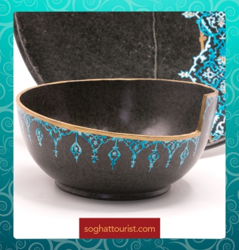 کاسه سنگی با نقوش فیروزه ای