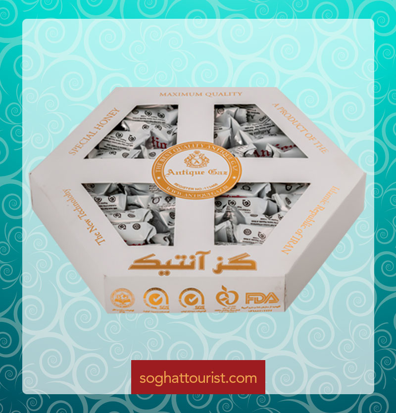 گز لقمه ای مخلوط 40 درصد مغز پسته و بادام آنتیک