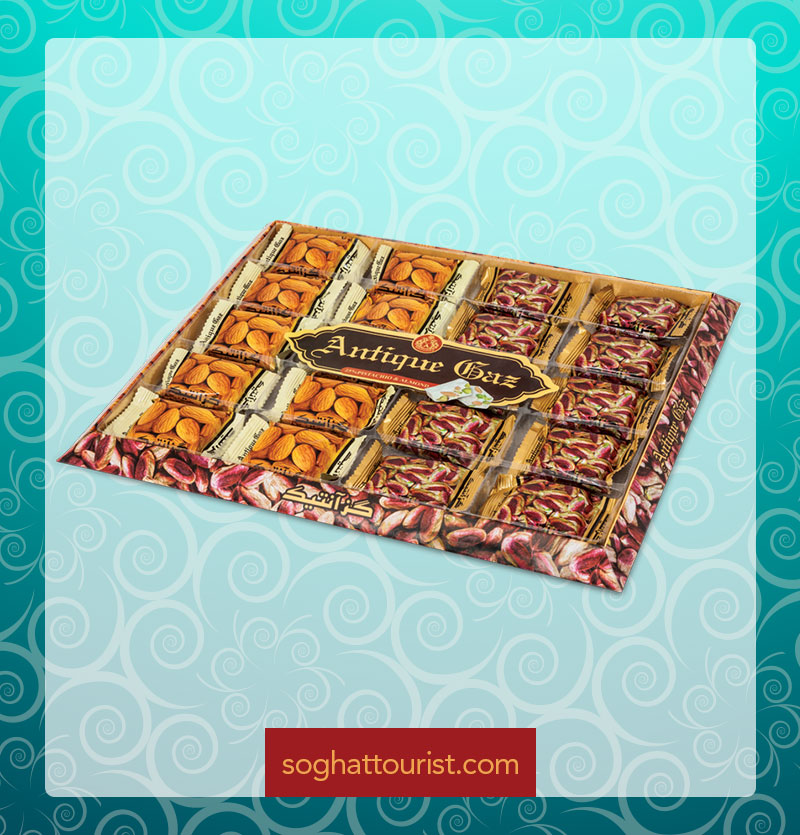 گز لقمه ای مخلوط 25 درصد مغز پسته و بادام آنتیک