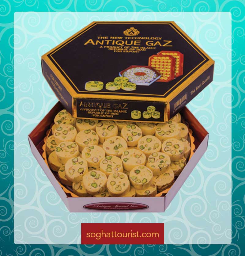 گز پذیرایی 25 درصد مغز پسته زعفرانی آنتیک