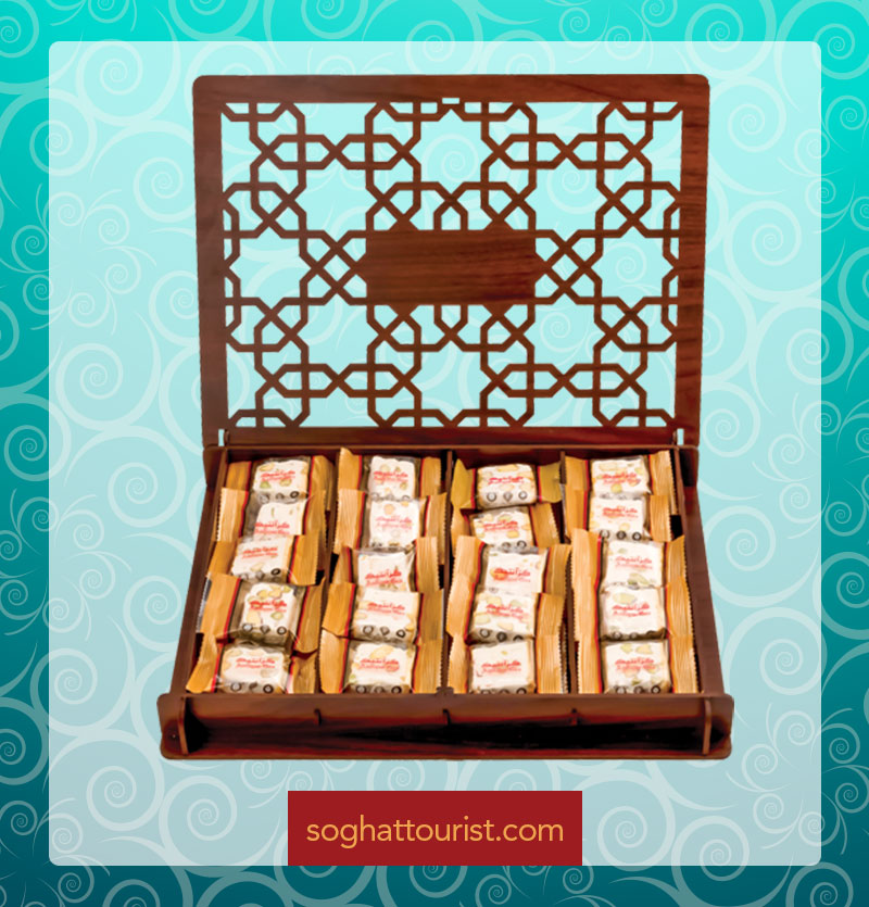 گز لقمه ای 30 درصد مغز پسته آنتیک مشبک چوبی